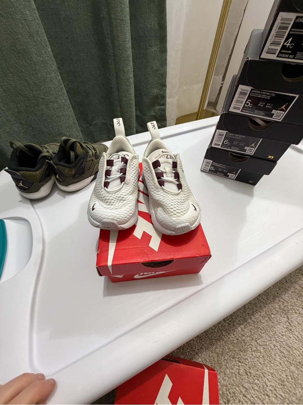 Nike Kids White Sneakers with Maroon Accents